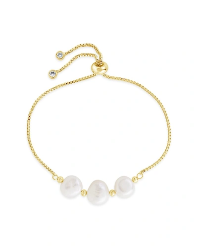 Sterling Forever Rhodium Plated 11mm Pearl Slider Bracelet In Silver