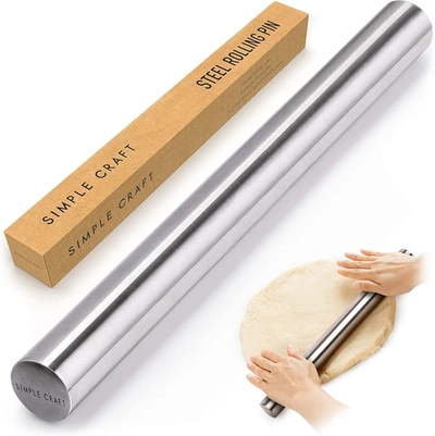 Zulay Kitchen Smooth Tapered Professional French Rolling Pin In Silver