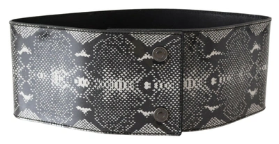 Ermanno Scervino Black Wide Leather Snakeskin Design Waist Belt In Black