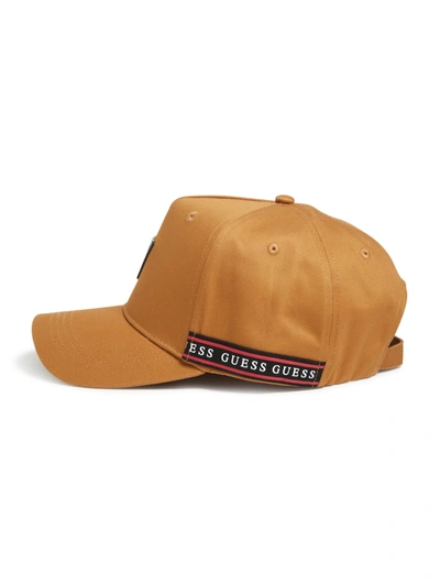 Shop Guess Factory Logo Tape Canvas Baseball Hat In Brown