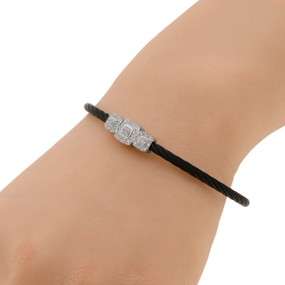 Shop Alor 18k White Gold And Black Single Cable Stackable Diamond Bracelet 04-52-0943-11