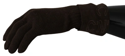 Costume National Wool Knitted One Size Wrist Length Women's Gloves In Brown