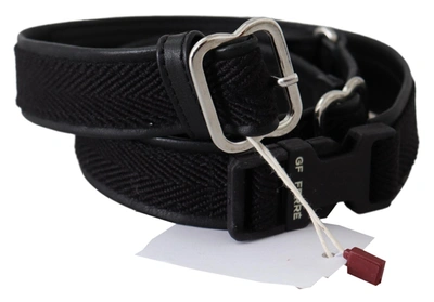 Gf Ferre' Black Leather Silver Chrome Metal Buckle Belt In Black