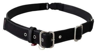 Gf Ferre' Black Leather Silver Chrome Metal Buckle Belt In Black
