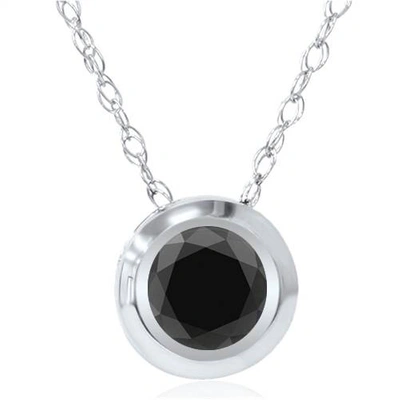Pompeii3 1ct Aaa Black Diamond Solitaire Bezel Pendant 14k White Gold In Black