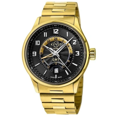 Shop Gv2 Giromondo Men's Watch Black Dial Yellow Gold Bracelet In Beige