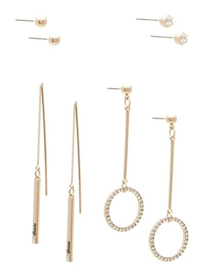 Shop Guess Factory Gold-tone Pave Linear Earrings Set In White