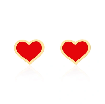 Shop The Lovery Large Coral Heart Stud Earrings In Red
