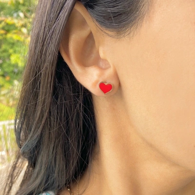 Shop The Lovery Large Coral Heart Stud Earrings In Red