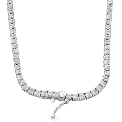 Shop Pompeii3 Huge 23 Ct Moissanite Tennis Necklace 14k White Gold 18" In Silver