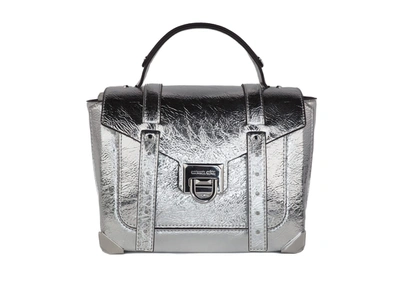 Shop Michael Kors Manhattan Top Handle Leather Satchel Crossbody Bag In Silver
