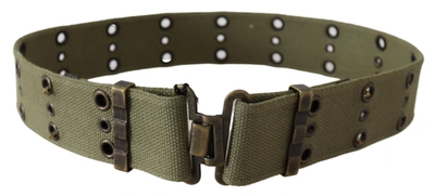 Ermanno Scervino Green 100% Cotton Rustic Bronze Buckle Belt In Gold
