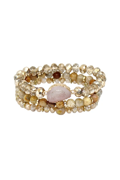 Shop A Blonde And Her Bag Multi Glass And Gold Beaded Stretch Bracelet With White Druzy - Set Of 3 In Silver