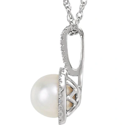 Pompeii3 Sterling Silver 7mm Freshwater Cultured Pearl & .015 Ctw Diamond 18" Necklace In Silver