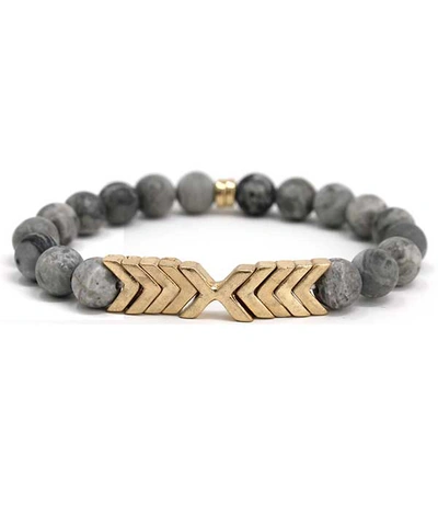Shop A Blonde And Her Bag Grey Soapstone Beaded Stretch Bracelet With Gold Chevron Pendant In Black