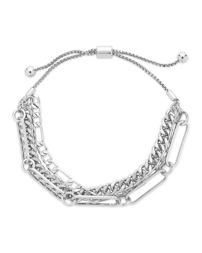Shop Sterling Forever Layered Chain Bolo Bracelet In Silver