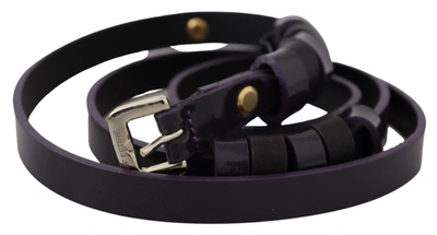 Shop Gf Ferre' Leather Thin Metal Chrome Buckle Women's Belt In Black