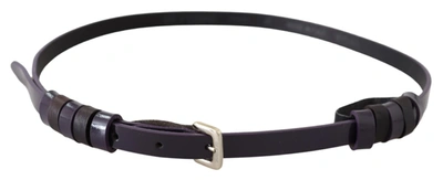 Gf Ferre' Black Leather Thin Gold Metal Chrome Buckle Belt In Black