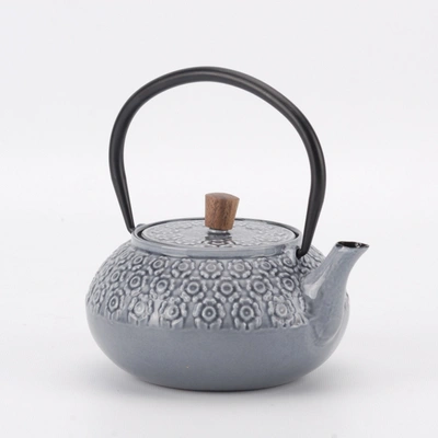 Minimal Enameled Cast Iron Teapot - Line In Multi
