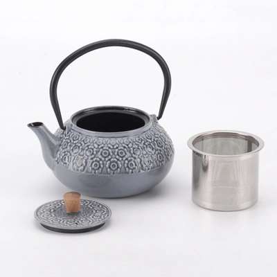 Minimal Enameled Cast Iron Teapot - Line In Multi
