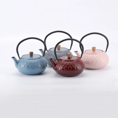 Minimal Enameled Cast Iron Teapot - Line In Multi