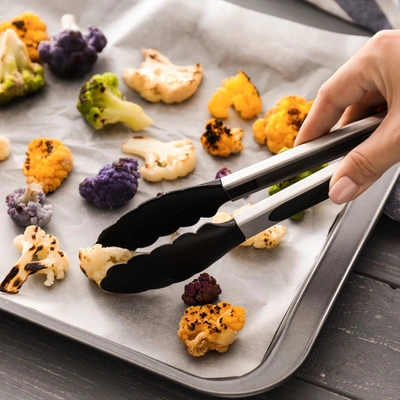 Zulay Kitchen Premium Set Of Stainless Steel Tongs For Cooking, Grilling And Barbecue In Black