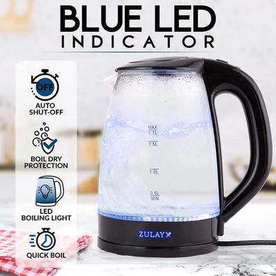 Zulay Kitchen Electric Glass Kettle Water Boiler With Auto Shut-off And Boil-dry Protection In Black