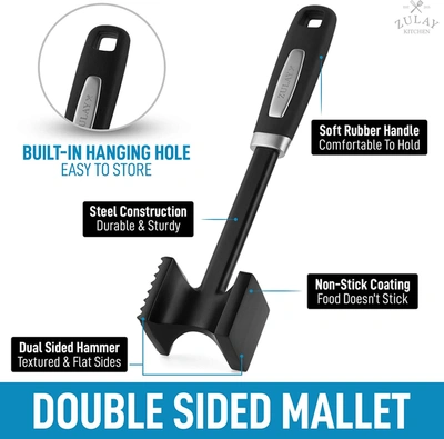 Zulay Kitchen Dual-sided Meat Mallet Tenderizer With Comfort-grip Handle In Black