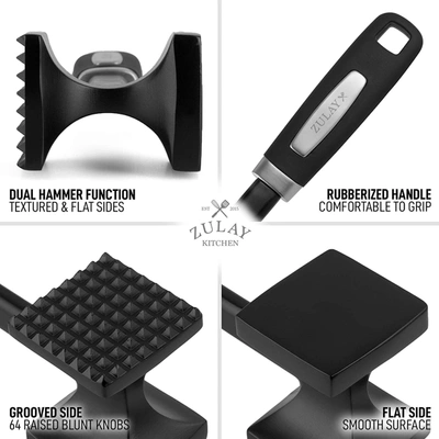 Zulay Kitchen Dual-sided Meat Mallet Tenderizer With Comfort-grip Handle In Black