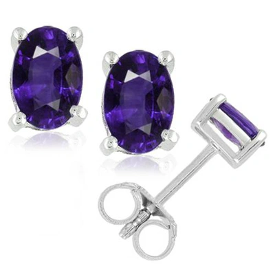 Pompeii3 1 1/5ct Oval Genuine Amethyst Studs 14k White Gold In Blue