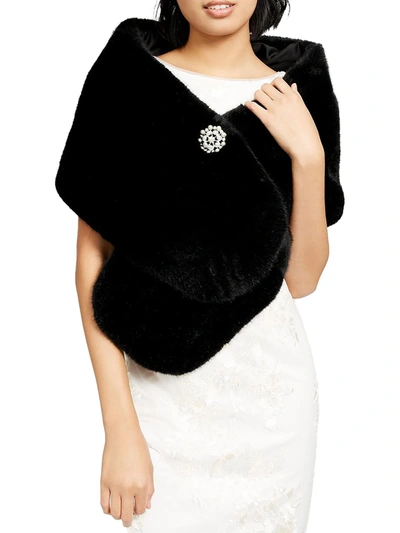 Shop Adrianna Papell Womens Faux Fur Embellished Shawl/wrap In Black