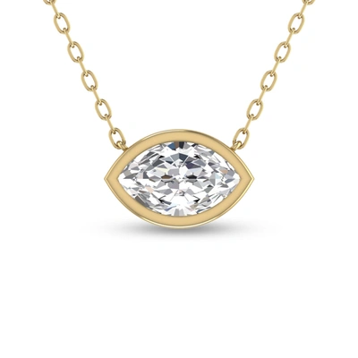 Shop Lab Grown Diamonds Lab Grown 1/2 Ctw Marquise Shaped Bezel Set Diamond Solitaire Pendant In 14k Yellow Gold In Silver