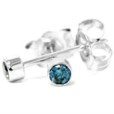 Pompeii3 1/8ct. Blue Round Brilliant Cut Diamond Stud Earrings 14k White Gold In Blue