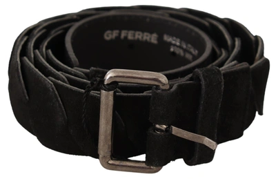 Gf Ferre' Black Wx Silver Tone Buckle Waist Belt In Black