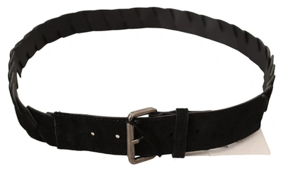 Gf Ferre' Black Wx Silver Tone Buckle Waist Belt In Black