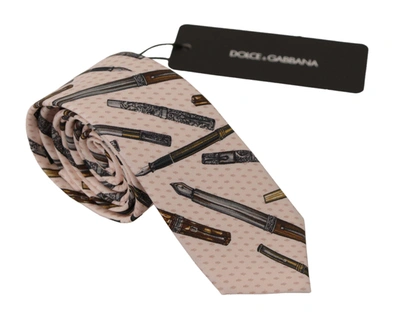 Shop Dolce & Gabbana Pen Dots Print 100% Silk Adjustable Neck Accessory Men's Tie In Pink