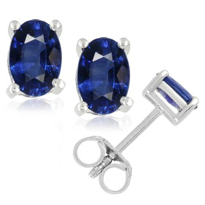 Pompeii3 1 1/4ct Oval Blue Sapphire Studs 14k White Gold In Blue