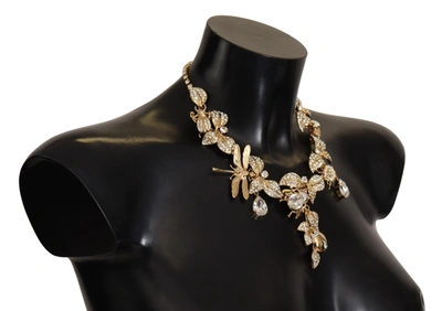 Shop Dolce & Gabbana Brass Floral Sicily Crystal Statement Women's Necklace In Black