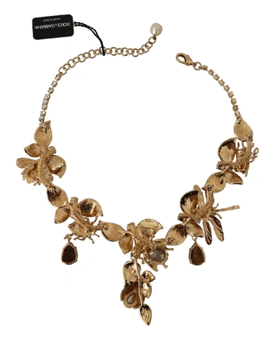 Shop Dolce & Gabbana Brass Floral Sicily Crystal Statement Women's Necklace In Black