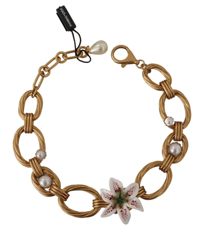 Shop Dolce & Gabbana Lily Floral Chain Statement Women's Necklace In Black