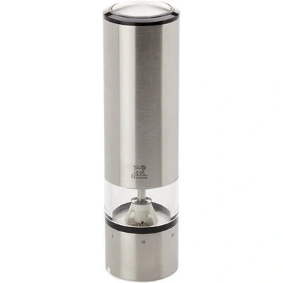 Shop Peugeot Elis Sense U-select Salt Mill 8-inch, Stainless/acrylic In Silver