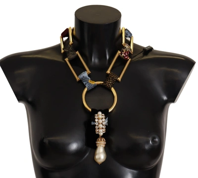 Shop Dolce & Gabbana Brass Sicily Crystal Robe Statement Women's Necklace In Black