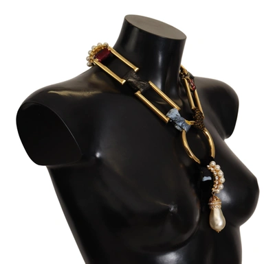 Shop Dolce & Gabbana Brass Sicily Crystal Robe Statement Women's Necklace In Black