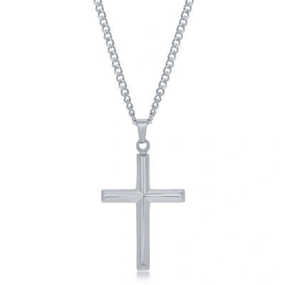 Shop Blackjack Stainless Steel Polished 3d Cross Necklace In Silver