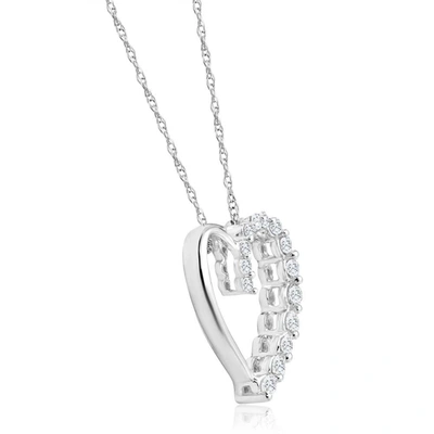 Pompeii3 10k White Gold 1" Tall Diamond Heart Pendant Women's Necklace In Silver