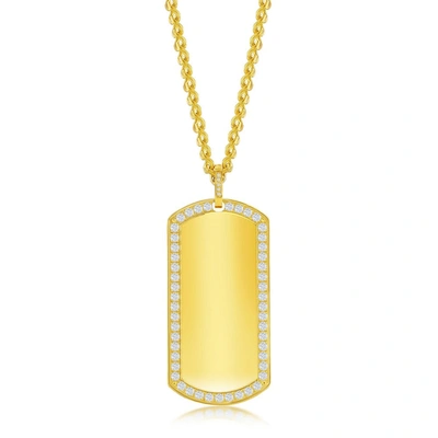 Shop Blackjack Stainless Steel Cz Dog Tag Id Necklace - Gold Plated In Yellow