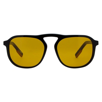 Shop Ermenegildo Zegna Rectangular Sunglasses Ez0115 01e Shiny Black 55mm 0115 In Yellow