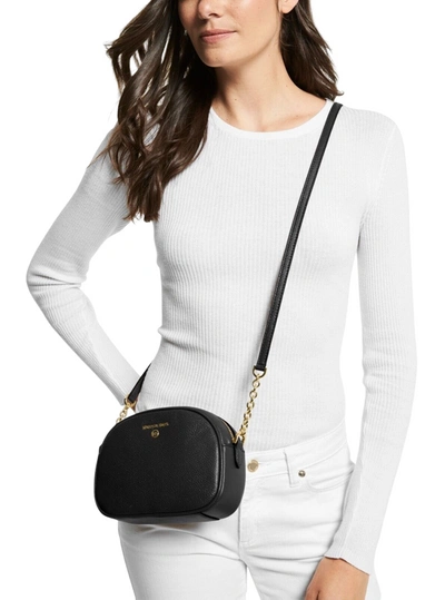 Michael Kors Jet Set Charm Small Pebbled Leather Oval Camera Crossbody Bag In Black