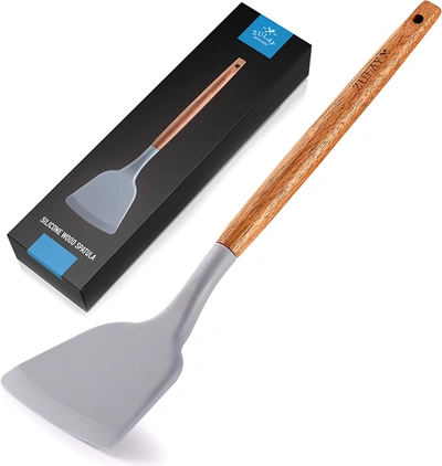 Shop Zulay Kitchen Flexible & Heat Resistant Silicone Spatula With Acacia Wood Handle In Grey