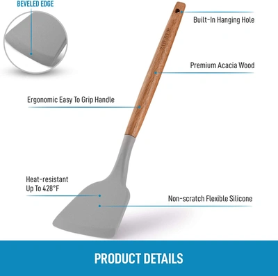 Zulay Kitchen Flexible & Heat Resistant Silicone Spatula With Acacia Wood Handle In Grey